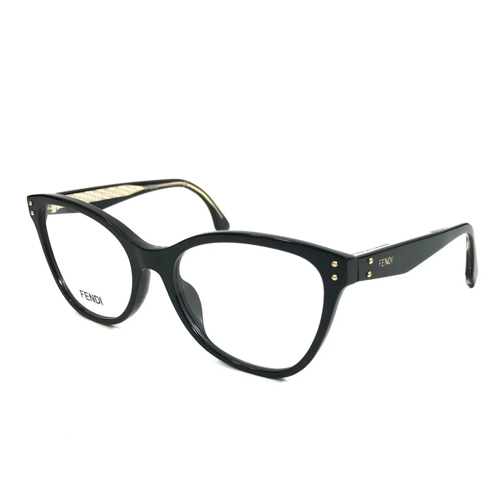 Fendi Eyeglasses Frames FE50006I 001 Shiny Black Gold Cat Eye Full Rim 53-17-140